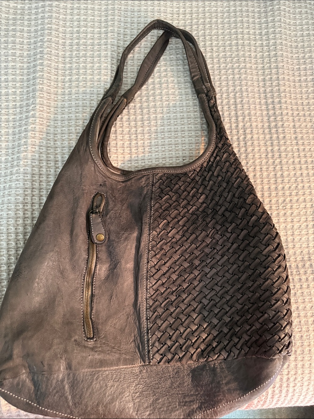 Sundance Braided Leather Shoulder Hobo - Dark grey